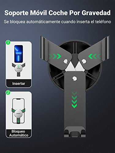 UGREEN Soporte Móvil Coche, Soporte Télefono Móvil Coche por Gravedad para Rejilla del Aire, Soporte Movil Coche Universal Car Phone Holder para iPhone 13 12 Pro MAX, Xiaomi Redmi Note 10 Pro(Gris)