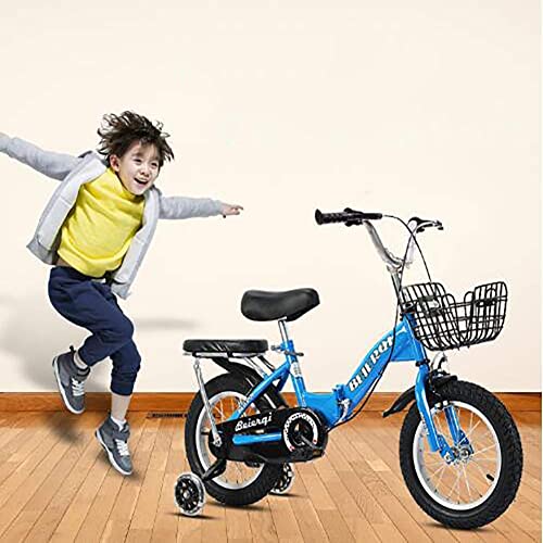 UKUOFL Present Trike Bicicleta para niños de 3 a 6 años para niñas y niños, con Ruedas de Entrenamiento Flash, Frenos de Mano, Canasta Delantera, Bicicleta para niños de 14"16" Happy House