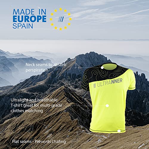 ULTRANNER - ARVES | Camiseta Técnica Hombre Manga Corta - Camiseta Transpirable Ultraligera Apta para Trail Running Trekking Y Más - Color Amarillo Fluorescente para Más Visibilidad Talla S