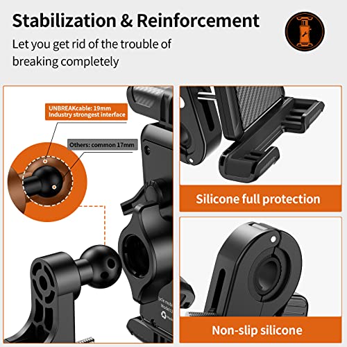 UNBREAKcable Soporte Movil Bicicletas,Soporte Movil Motos, [Sólido y Sísmico][Rótula Reforzada] Soporte Movil Bici Montaña con 360°Rotación para iPhone 13/12 /Galaxy S21 y Móviles de 4,7''-7''