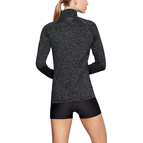 Under Armour Tech 1/2 Zip - Twist, ligera camiseta de manga larga, camiseta transpirable mujer, Negro (Black / Black / Metallic Silver) , M