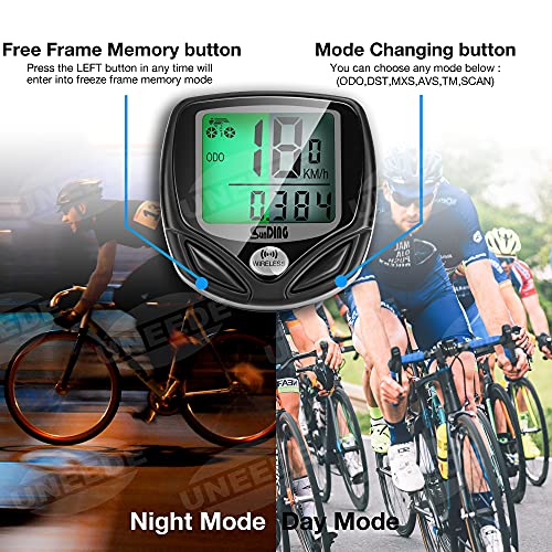 UNEEDE Bicicleta de Código de Tabla, 16 Características potentes Impermeable Computadora de Velocímetro Bicicleta con Pantalla LCD de Retroiluminación para Ciclismo Speed Track Distancia