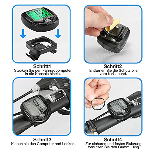 UNEEDE Bicicleta de Código de Tabla, 16 Características potentes Impermeable Computadora de Velocímetro Bicicleta con Pantalla LCD de Retroiluminación para Ciclismo Speed Track Distancia