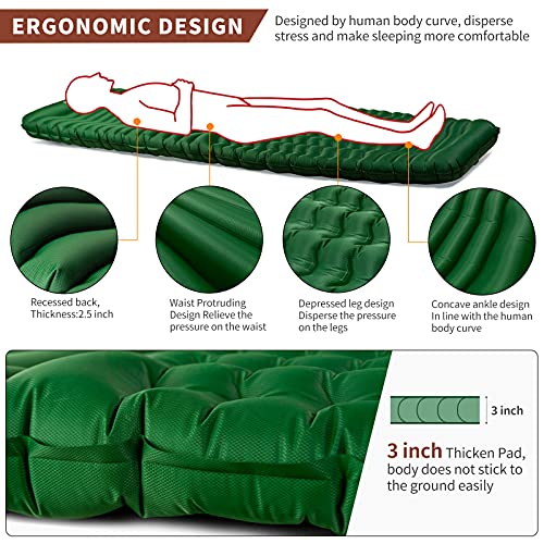 Unigear Esterillas Camping, Camfy P3 Espesor de 7.6cm, Conchón Inflabe Aislar del Frío y la Humedad Valor R 2, Comfortable Colconeta Hinchable para Camping