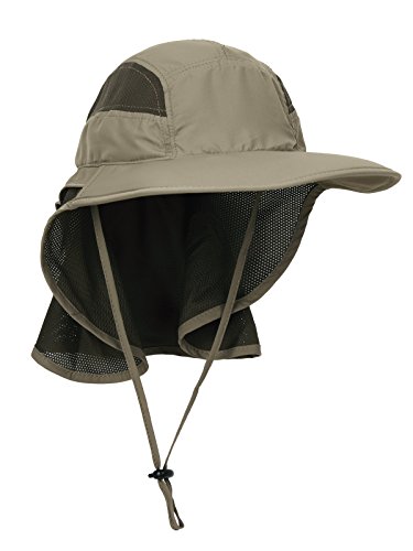 Unisex Gorra de Safari con Extra Largo Protector de Nuca 12cm Gran Borde para Actividades al Aire Libre Sol Protección UV - Actualizado el Tela Verde Oliva