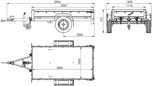 UNITRAILER Remolque basculante de Carga Ligero Garden Trailer 200 Kipp 200x106 750 KG con toldo Azul y Rueda Jokey