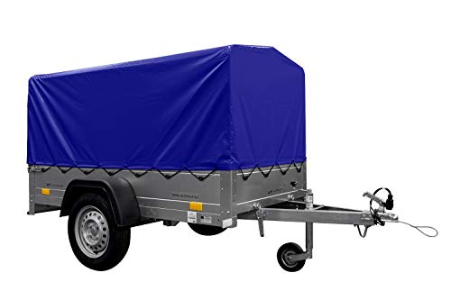 UNITRAILER Remolque basculante de Carga Ligero Garden Trailer 200 Kipp 200x106 750 KG con toldo Azul y Rueda Jokey