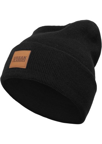 Urban Classics Gorro Largo con Parche de Piel Punto, Negro, Talla única Unisex Adulto