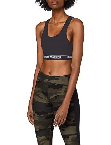 Urban Classics Ladies Logo Bra Camiseta Deportiva de Tirantes, Negro, S para Mujer