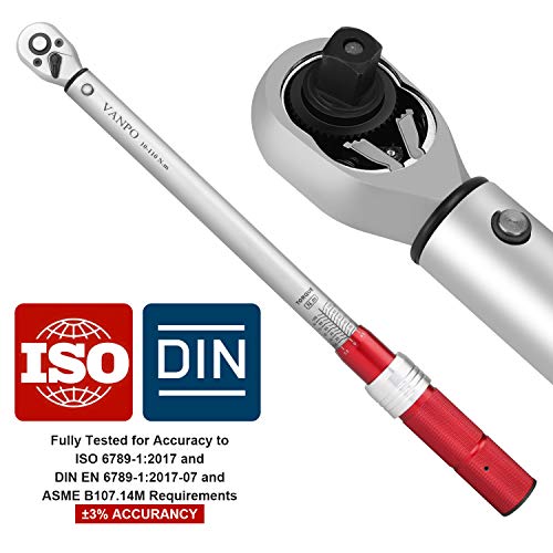 VANPO Llave Dinamométrica 3/8, Largo 45cm, 10-110 Nm Llave de Torque, Alta  Precisión de ±3% con Barra de Extensión 3/8 de 75mm, 1/2 Adaptador 