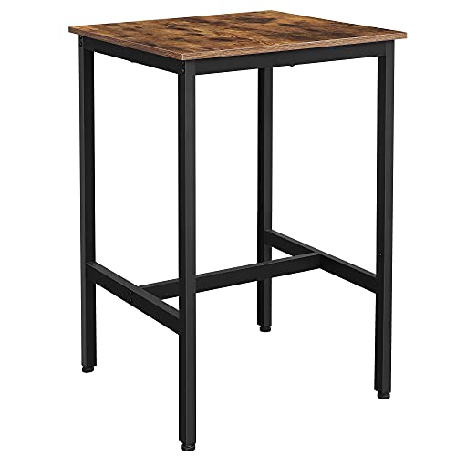 VASAGLE Mesa Alta, Mesa de Bar Cuadrada, Estructura de Acero Robusta, 60 x 60 x 90 cm, Montaje Fácil, para Cocina, Salón, Estilo Industrial, Marrón Rústico y Negro LBT25X