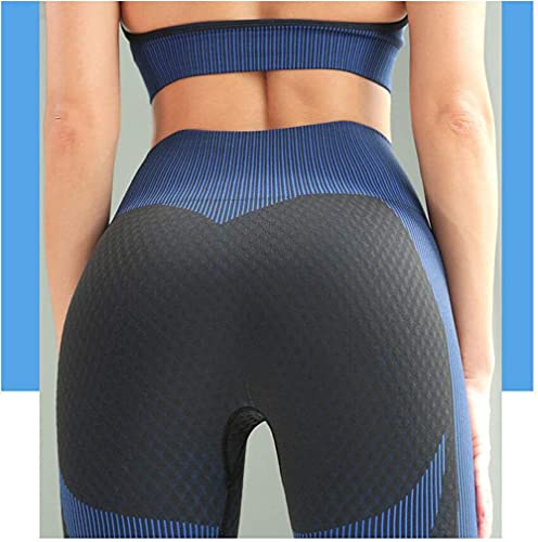 Veriliss 3 Piezas Mujer Yoga Traje Entrenamiento Para, Gym Mallas de Yoga Sin Costuras y Sujetador Deportivo Elástico Ropa de Gimnasio (NegroAzul, S)