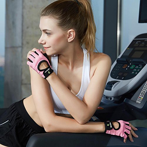 VERTAST Guantes de Gimnasio con Agarre Acolchado sin Dedos para Levantamiento de Pesas Entrenamiento Combinado Ciclismo Crossfit, para Mujer y Hombre, Rosa, S