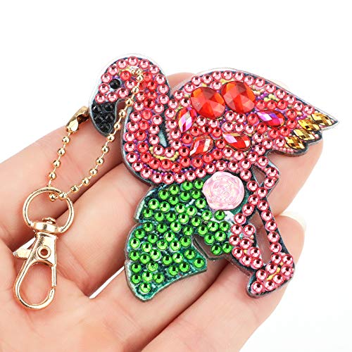 VETPW 4 Piezas 5D DIY Flamenco Colgante Llavero Pintura Diamante, Doble Cara Diamond Pasted Painting Keychain Kit Completo Punto de Cruz Diamante Arts Crafts para Monedero Mochila Bolso Decoración