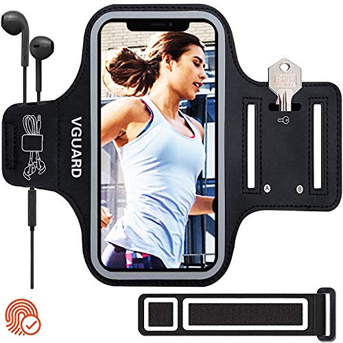 VGUARD Brazalete Móvil Running, Brazalete Deportivo para Correr, 6.5 Pulgadas Brazalete Deportivo Móvil con Banda Reflectante para Phone 11/ Pro/Pro MAX, Galaxy S9/S8 Plus, hasta 6,5" - (Negro)