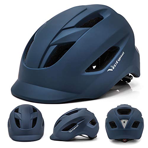 VICTGOAL Casco de Bicicleta para Hombres Mujeres, Viajero Urbano con Luz LED y Correas Reflectantes Casco de Protector Ultraligero Seguridad Casco de Ciclismo (Armada)