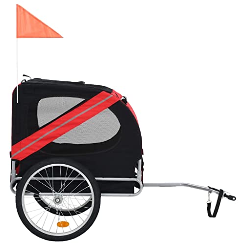 vidaXL Remolque Bicicleta Perros Impermeable Plegable Capa Lluvia Bandera Reflectores Carrito Transporte Mascota Transportín Universal Bici Rojo Negro