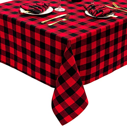 VIMUKUN Mantel a Cuadros navideños, Fiesta de Año Nuevo Fiesta Inicio Decoración Diaria Diseño Cena Mesa Cubierta 213x153cm Ideal para 4-6 Cubiertos Negro Rojo Tartán