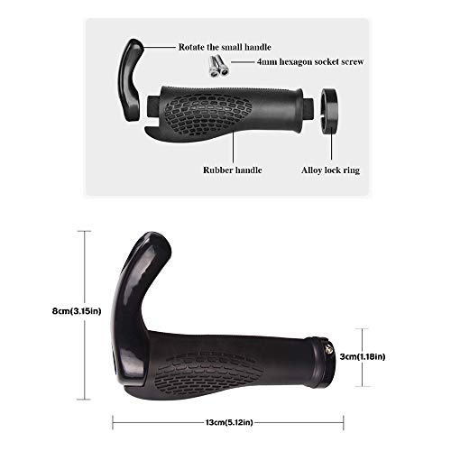 VOANZO Puños de Manillar de Bicicleta, Mangos de Manillar de Bicicleta de montaña MTB de diseño ergonómico con Cuernos de Extremo de Barra, Protector cómodo (Negro + Rojo)