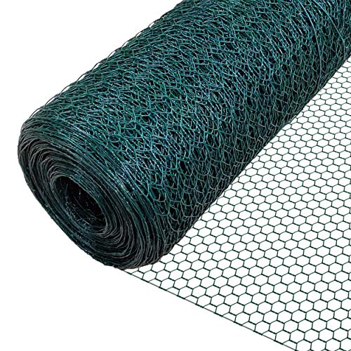 VOUNOT Red Alambre Hexagonal, Rollo Malla Metalica, Tamaño de malla 25mm, 100 cm (H) x 25 m (L), Revestimiento de PVC, Verde