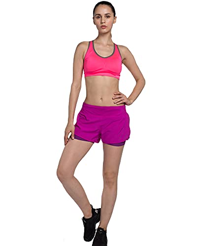 VUTRU Pantalones Cortos Correr Mujer 2 en 1 Pantalones Cortos Deportivos Cintura Alta Pantalones Cortos de Running Fitness Yoga con Bolsillo Púrpura L