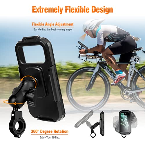 WACCET Soporte Movil Bicicleta, Soporte Telefono Movil Bicicleta Universal Rotación 360° Anti Vibración Soporte Movil Moto Impermeable para 3,5-6,8 Pulgadas Smartphones