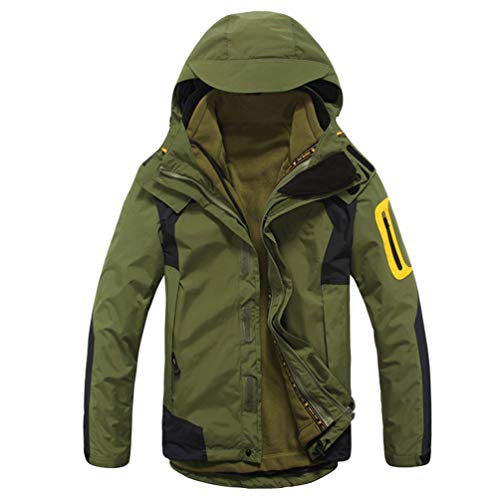 WanYangg Hombre Chaqueta De Esquí Impermeable 3-En-1 Abrigo Montaña con Forro De Felpa Interior Desmontable Cálido Y Transpirable Dos Piezas Espesar Chaquetas De Alpinismo Senderismo Verde Viejo L