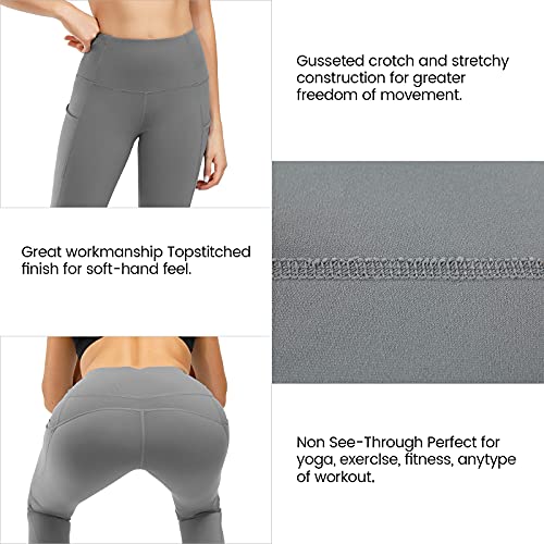 WateLves Leggings de Yoga para Mujer, Pantalones de Deporte, Mallas para Correr, Cintura Alta, con Bolsillos, elásticos, para Yoga, Deporte, Fitness, Todo el año, Mujer（Gris-CK,XS