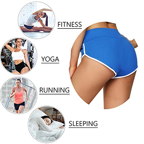 Wayleb Pantalones Cortos Deportivos Mujer Verano Algodón Shorts Chandal Deporte Elástico Alta Cintura Transpirable Yoga Playa Entrenamiento,Azul,XXL