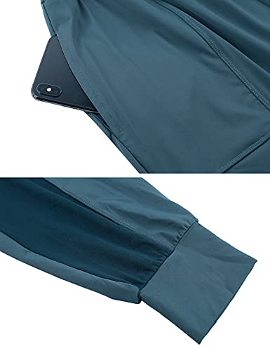 Wayleb Pantalones Deportivos Mujer Verano Secado Rápido Pantalón Chándal con Bolsillos Pantalon Largos Deporte Costura Malla Cintura Elástica Yoga Fitness Jogger,Azul eléctrico,M