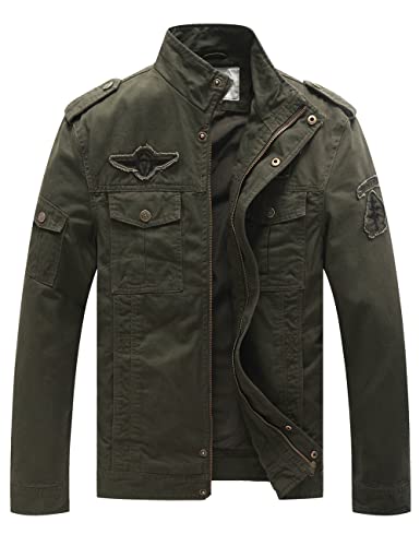 WenVen Chaqueta Militar Invierno Chaqueta de Algodón Clásica al Aire Libre Cazadora Aviador Ligera Entretiempo Chaqueta Cuello Alto Sahariana Primavera Hombres Verde Militar X-Large