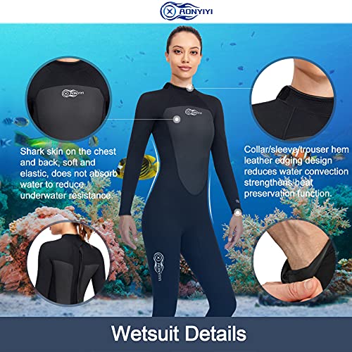 Wetsuits Traje de Neopreno 3 mm AONYIYI Ultra Elástico Atrás Cremallera Cálido Traje de Buceo Completo Mujeres para Hacer Snorkel Buceo Natación Surf