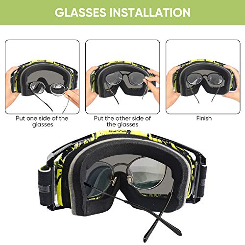 WholeFire Gafas de Motocicleta, ATV Dirt Bike Off Road Racing MX Riding Goggle, UV400 para Ciclismo, Motocross para Deportes al Aire Libre, Amarillo