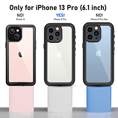 WIFORT Funda Impermeable para iPhone 13 Pro 6.1", IP68 Certificado Agua Sumergible, 360 Grados Antigolpes Protector de Pantalla Incorporado, Carcasa Anti- Arañazos Antipolvo Transparente,Negro