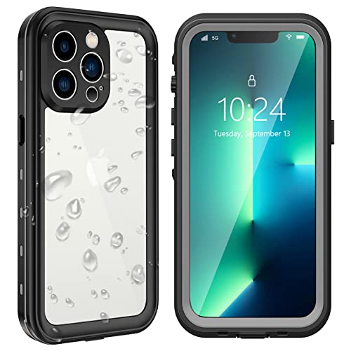 WIFORT Funda Impermeable para iPhone 13 Pro 6.1", IP68 Certificado Agua Sumergible, 360 Grados Antigolpes Protector de Pantalla Incorporado, Carcasa Anti- Arañazos Antipolvo Transparente,Negro