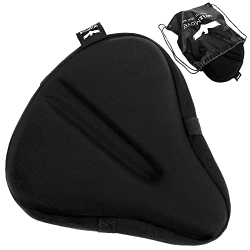 wizmove Large Bike Seat Cover | Premium Wide Gel Bicycle Saddle Cushion | Extra Padded Comfort for Exercise, Stationary, Cruiser or Spinning Cycling (Negro)