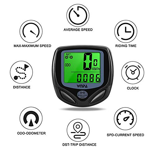 WNPA Ciclocomputador inalámbrico, cuentakilómetros impermeable con 16 funciones, cuentakilómetros pantalla LCD para ciclismo