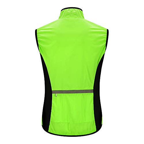 WOSAWE Chaleco de ciclismo para hombre Ligero y transpirable al aire libre Correr sin mangas Chaquetas de ocio Ropa deportiva(Verde L)