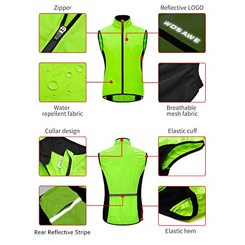 WOSAWE Chaleco de ciclismo para hombre Ligero y transpirable al aire libre Correr sin mangas Chaquetas de ocio Ropa deportiva(Verde XXL)