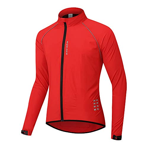 WOSAWE Chaqueta de ciclismo para correr impermeable y reflectante para hombre, cortavientos ligera, chaqueta de ciclismo a prueba de viento (rojo 3XL)