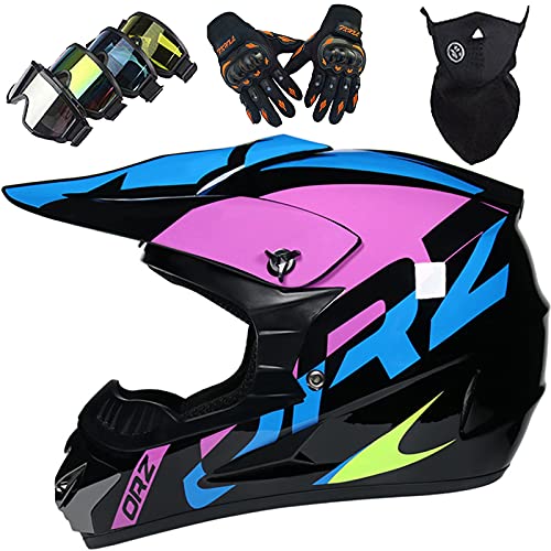 Casco de motocross, para jóvenes y adultos, casco de moto todoterreno BMX  de 4 ruedas para niños, certificado DOT, con guantes y máscara de gafas