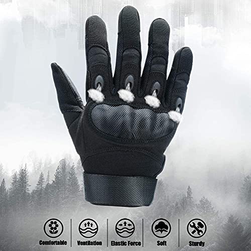 Xnuoyo Goma nudillo Duro Dedo Completo y Medio Dedo Guantes de Pantalla táctil para Motocicleta Ciclismo Caza Escalada Acampar Negro L