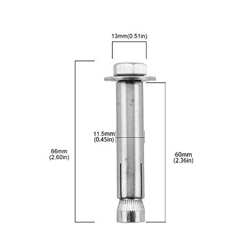 Yasorn Paquete de 5 tornillos de expansión de tuerca hexagonal externa de acero inoxidable con anclaje M8x60mm