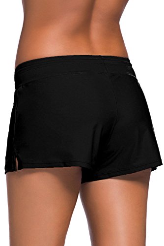 Yavero Shorts de Baño Mujer Bañador Short Deportes Acuáticos Shorts de Natación Secado Rápido Bikini Short Cortos con Cordón Ajustables Negro M