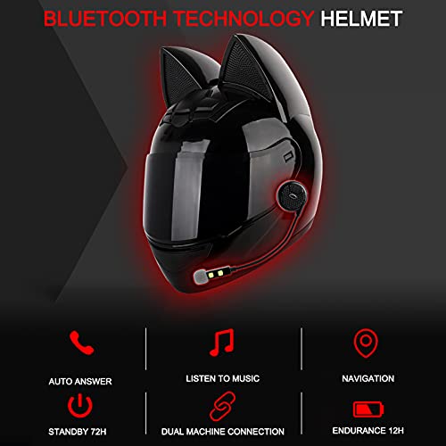 YAYT Casco Bluetooth para Motocicleta Cat Ears, Lazo Rosa Lente Antivaho Transparente Juego De Casco Integral Anticolisión para Carreras Todoterreno Aprobado por Dot