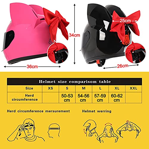 YAYT Casco Integral para Motocicleta Girl Cat Ears, Visera Dorada con Auricular Bluetooth + Lazo Rosa + Lente Transparente Antivaho Casco Anticolisión Aprobado por Dot