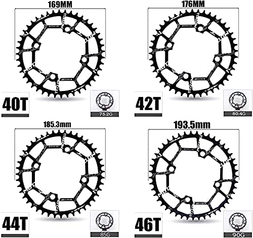 YBEKI Plato de Bicicleta 32T 34T 36T 38T 40T 42T 44T 46T 48T 50T 52T Plato 104BCD Redondo Ovalado Estrecho Ancho Unico Monoplato para Bicicleta de Montaña Bicicleta de Carretera (Redondo Negro, 34T)