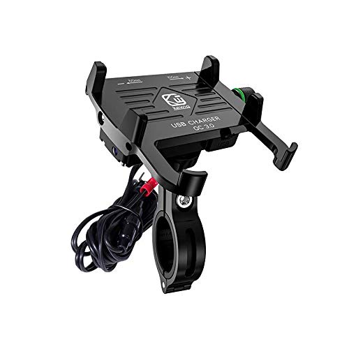 YGL Soporte Móvil Moto con Cargador,Impermeable Aluminio Moto Soporte de Montaje,Cargador USB QC 3.0 Compatible con iPhone/Huawei/Samsung en vehículos de 12-24 V