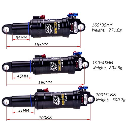 YGLONG Amortiguador Bicicleta Bicicleta de montaña Cuesta Abajo de la Bobina de Choque Posterior de 165 mm 190 mm 200 mm MTB Bicicletas Amortiguación con Bloqueo Amortiguador (Color : DNM 200X51MM)