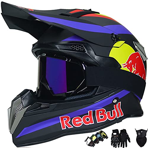  Casco de Motocross Hombre (5 Pcs) - Negro y Rojo - Casco MTB  Integral Off-Road Enduro Racing Scooter Motocicleta Quad · Dot Certificado,L